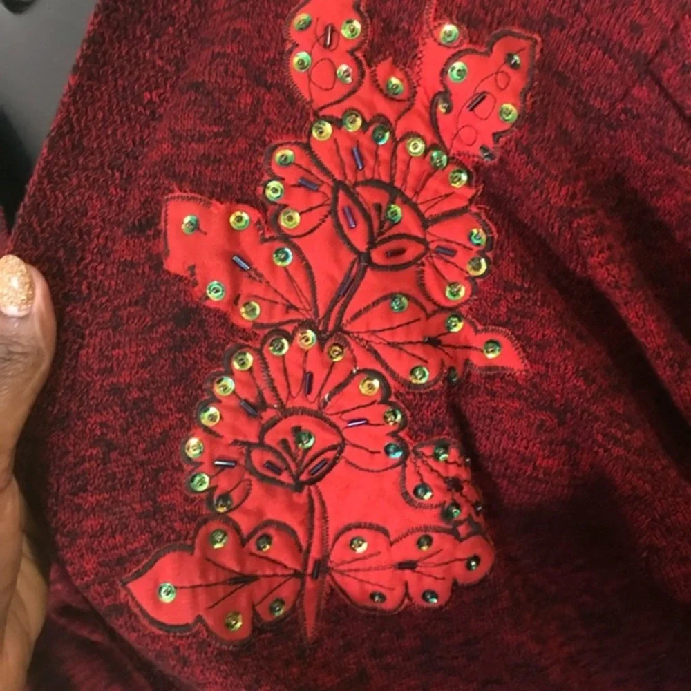 Long Marled Red Long sweater with pockets in Large
